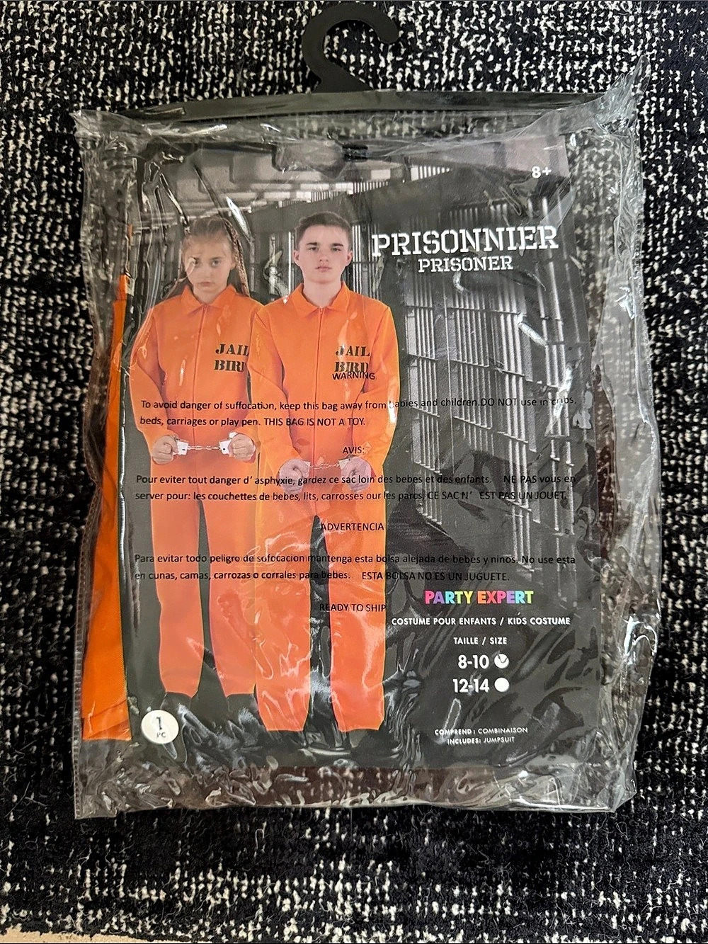 Prisoner Costume for Kids, Orange Jumpsuit Kids 8-10 Orange & Black
